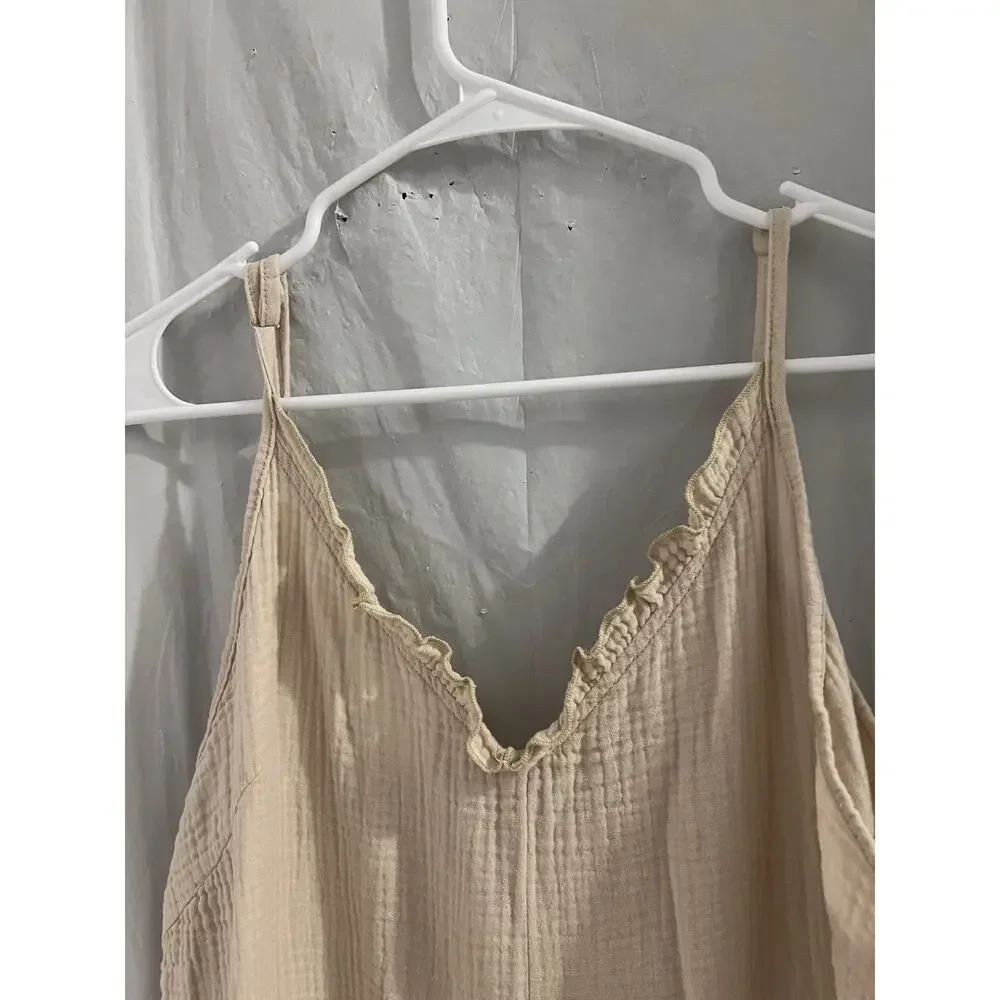 SHEIN Tan Gauzy Cotton Romper Sz L - Picture 3 of 6